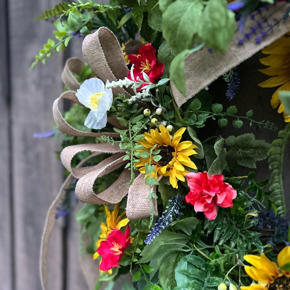 Yellow and Red Holiday Wreath with Rustic Charm spring summer fall wreath